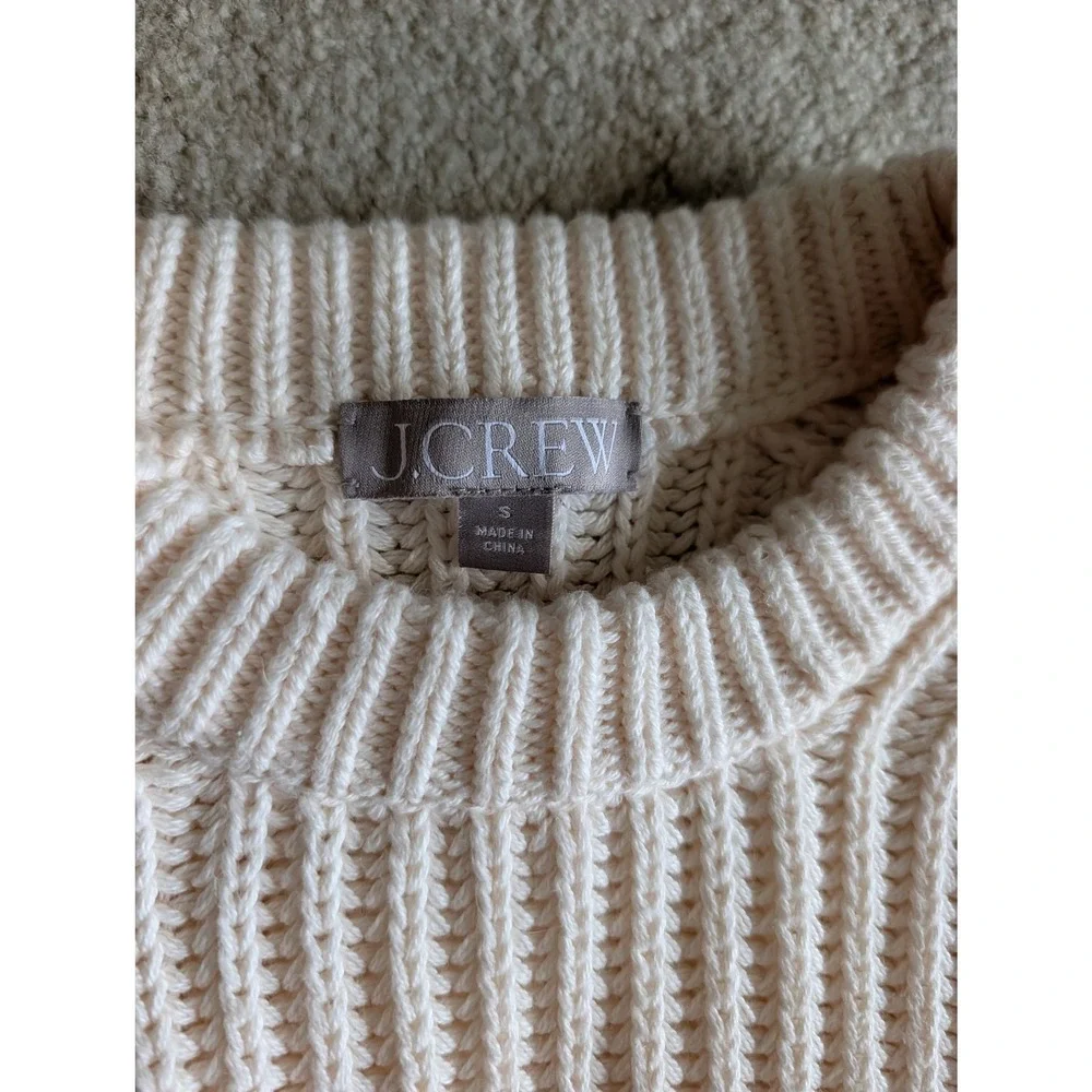 J. Crew Heritage Cotton Fisherman Crewneck Sweater Cream Ribbed Crop- Small